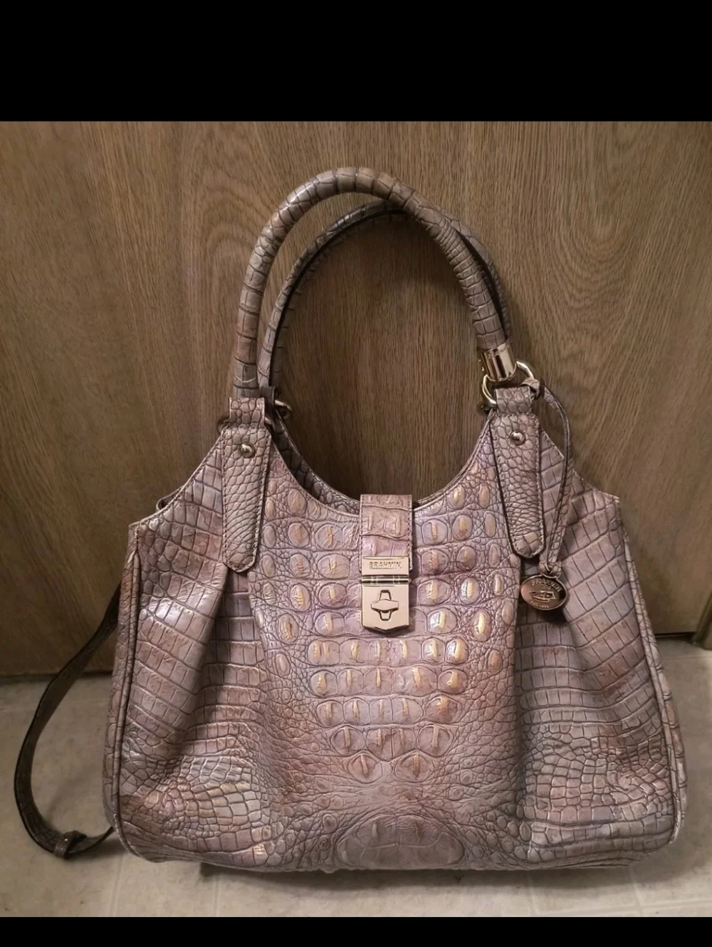 Brahmin Melbourne Crocodile Embossed Leather Hobo Bag Toasted Ombre EUC